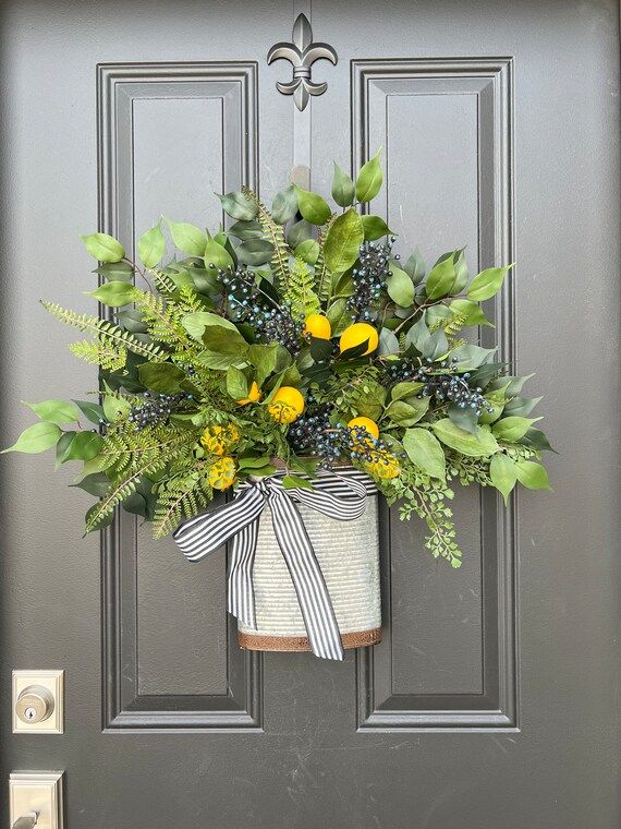 NEW Spring Bucket Wreath for Front Door Lemons and Blueberry - Etsy | Etsy (US)