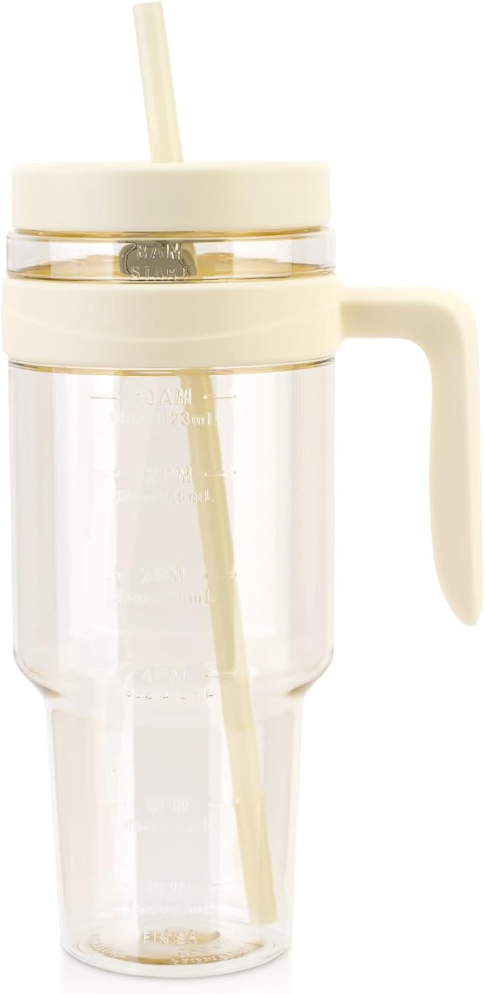 50 oz Tritan Plastic Tumbler with Lid and Straw | Leak-Proof BPA-Free Clear Tumbler with Time Mar... | Amazon (US)