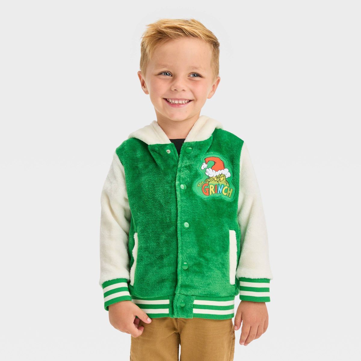 Toddler Boys' The Grinch Woobie Varsity Jacket - Green | Target