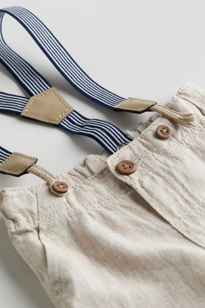 2-piece Set with Suspenders - Regular waist - Short sleeve - Light blue/light beige - Kids | H&M ... | H&M (US + CA)