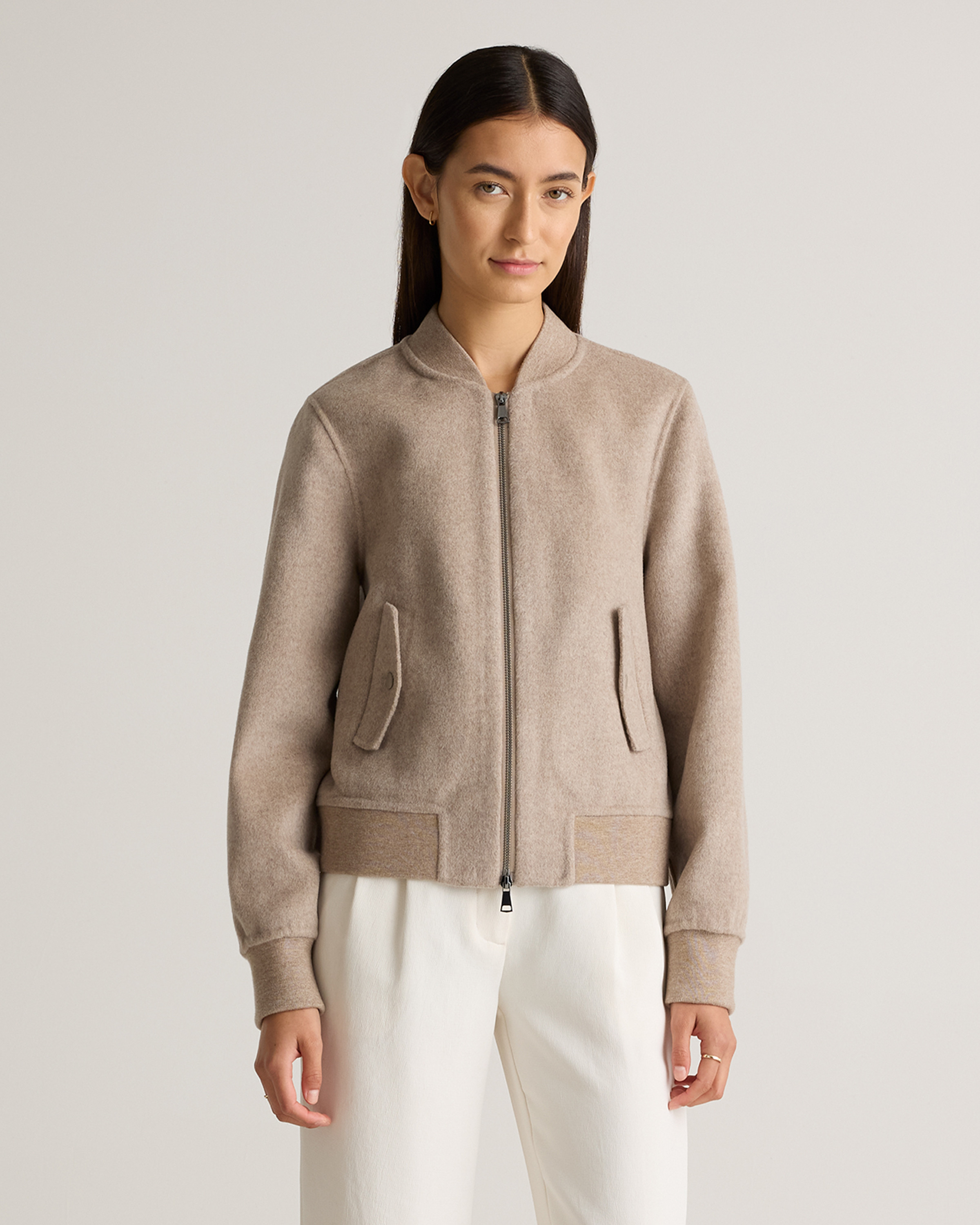 Quince | Women's Double-Faced Merino Wool Bomber Jacket in Oat, Size Small | Quince