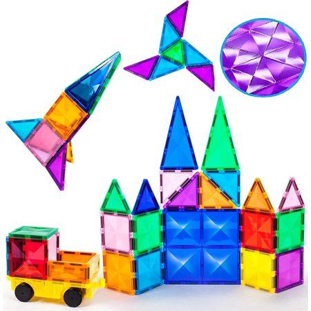 PicassoTiles 63 Piece Magnetic Building Block Construction Toy Set Diamond Magnet Tile Blocks with C | Walmart (US)