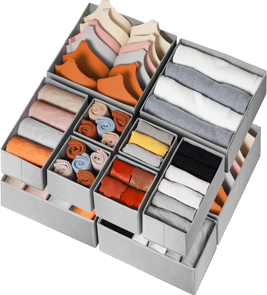 Drawer Organizer for Clothing, 12 Pack Sock Underwear Drawer Organizer Bins, Foldable Fabric Clos... | Amazon (US)
