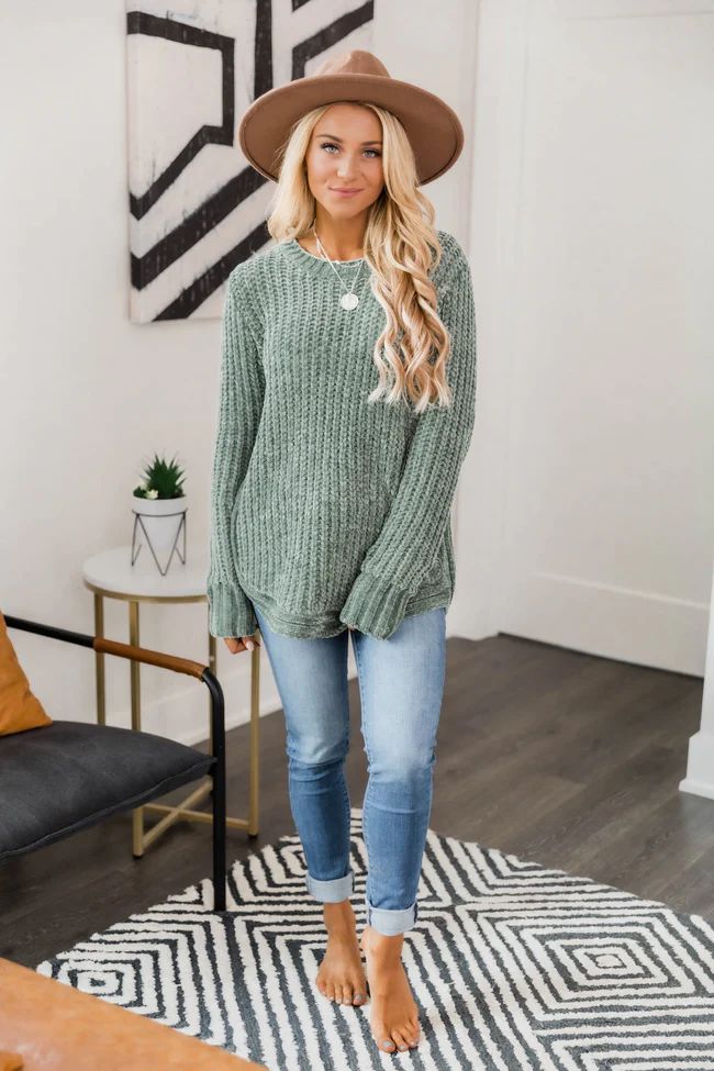Faithful To My Heart Sage Sweater | The Pink Lily Boutique