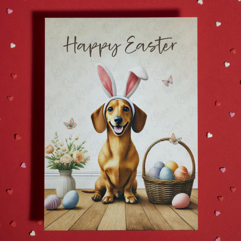 Happy Easter Greeting Card Dachshund Dog Pet Lover Illustrated Cards for Family Him Her Easter Gi... | Etsy (US)