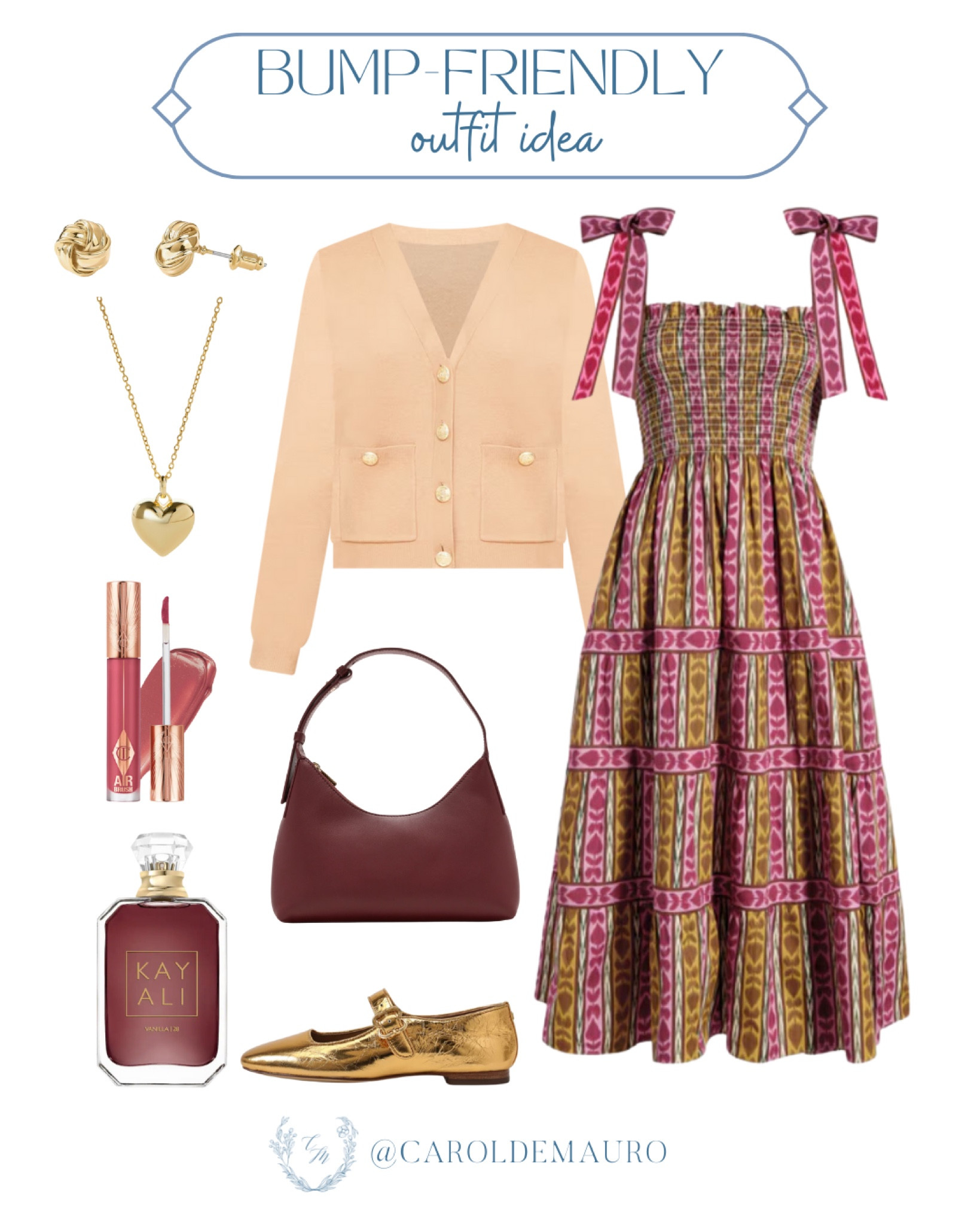Look effortlessly stylish and comfortable during your pregnancy with this bump-friendly outfit idea! Wear this pink flowy printed dress that's perfect for accommodating your growing bump. Pair it with a cozy cardigan for warmth and a touch of elegance.
#maternityoutfit #makeupmusthave #comfyclothes #goldjewelry

#LTKStyleTip #LTKShoeCrush #LTKSeasonal