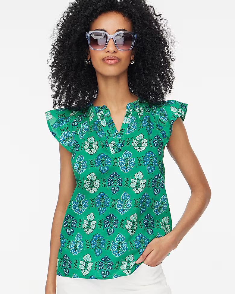 Printed flutter-sleeve top | J.Crew Factory