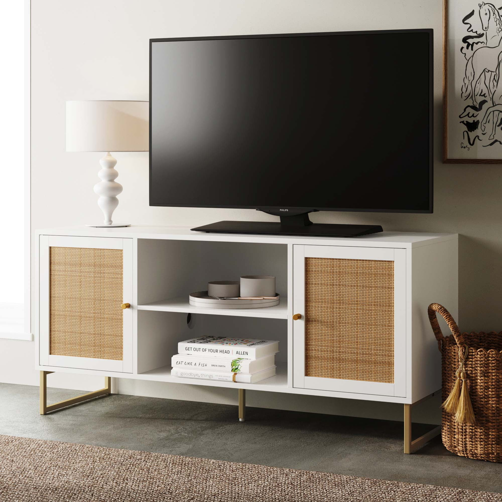 Nathan James Mina TV Stand for TV's up to 55", White/Gold - Walmart.com | Walmart (US)
