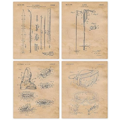 Vintage Ski Equipments Patent Prints, 4 (8x10) Unframed Photos, Wall Art Decor Gifts Under 20 for... | Amazon (US)