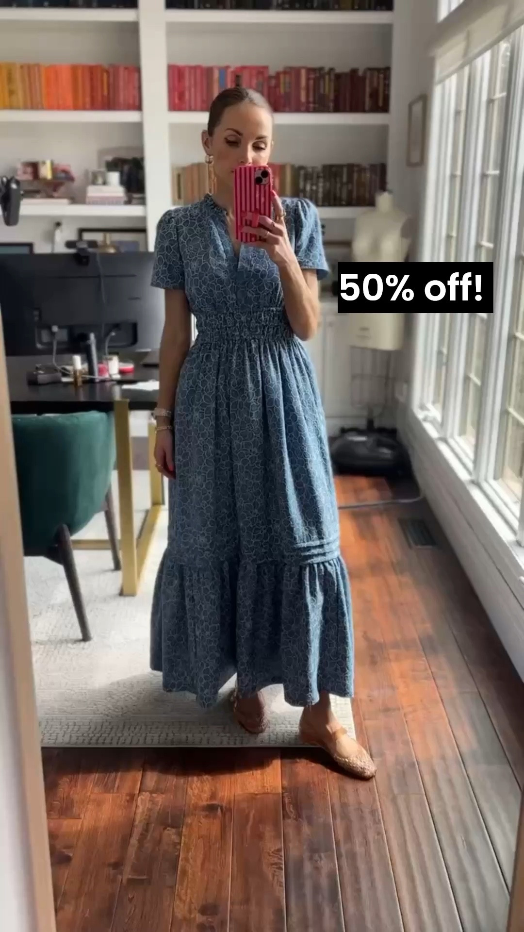 Embroidered denim dress and shoes both on sale @Macys 