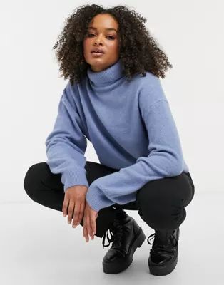 Weekday Aggie turtle neck knitted jumper in blue | ASOS (Global)