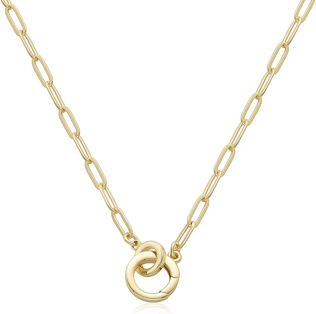 LANE WOODS Paperclip Necklace Pendant: 14K Gold Plated Dainty Link Chain Jewelry for Women | Amazon (US)