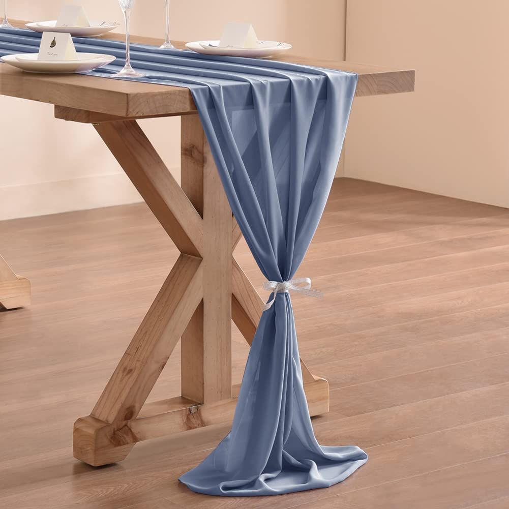 Socomi 14ft Dusty Blue Chiffon Table Runner 29x170 Inches Sheer Wedding Runner Romantic Rustic Ta... | Amazon (US)