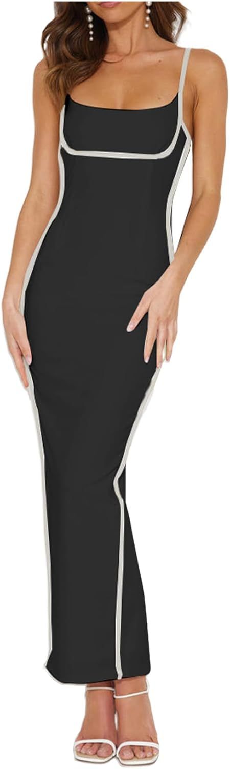 BLENCOT Women's Summer Contrast Binding Bodycon Dress Slim Fit Sleeveless Split Knit Cocktail Par... | Amazon (US)