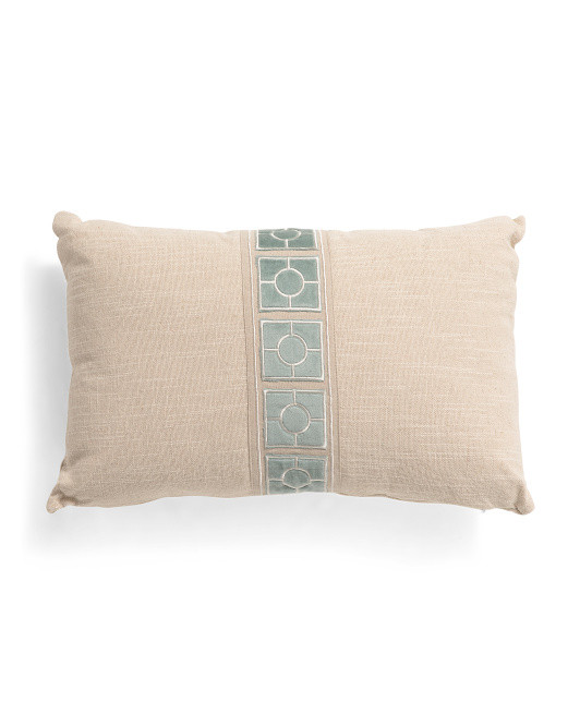 13x20 Linen Blend Pillow With Velvet Applique Panel | TJ Maxx