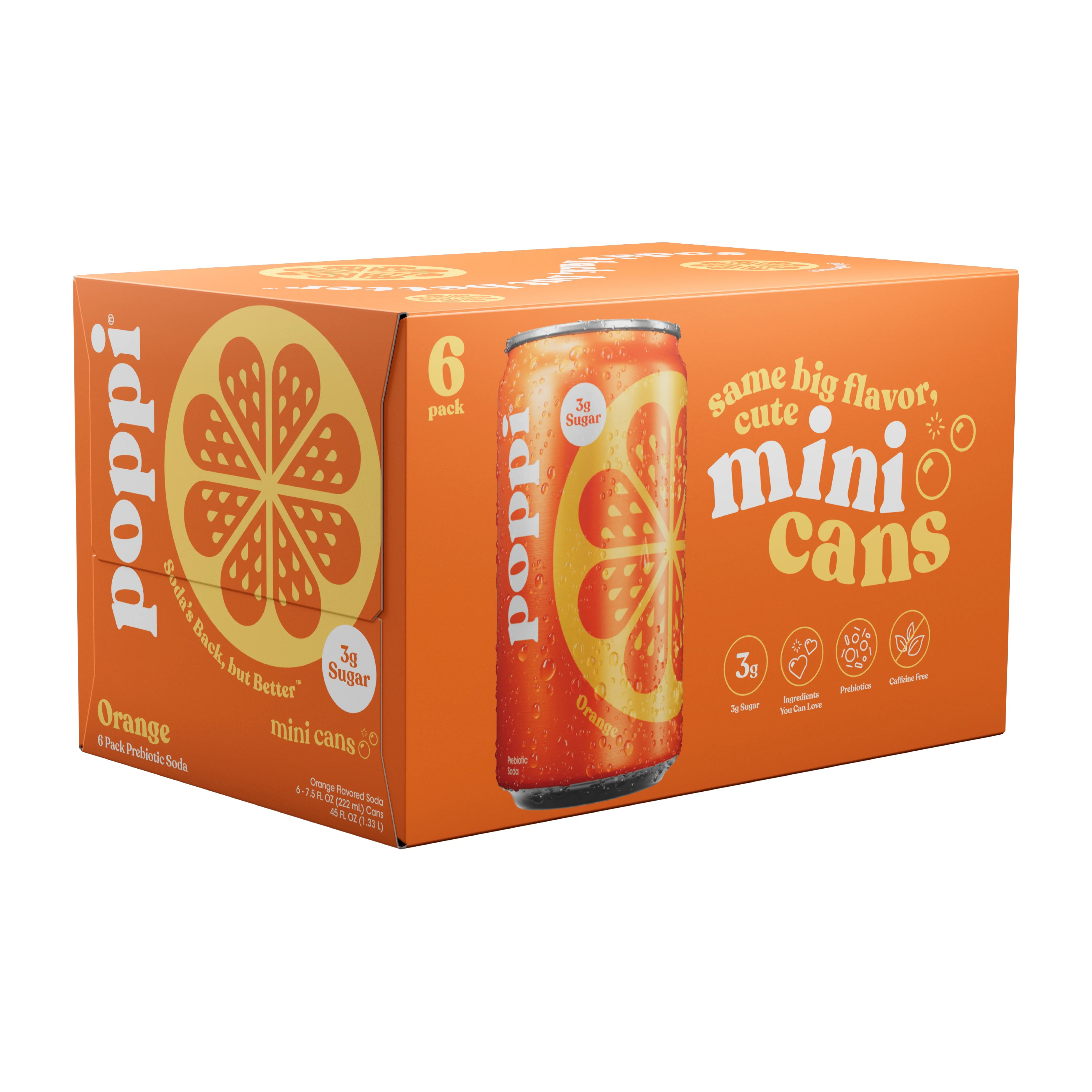 poppi Orange Prebiotic Soda Mini Can, 7.5 fl oz Can, 6 Pack Cans - Walmart.com | Walmart (US)