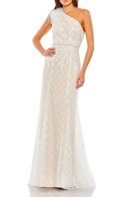 Mac Duggal Lace One-Shoulder Gown in Ivory at Nordstrom, Size 12 | Nordstrom