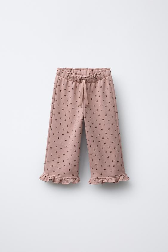 PRINTED PLUSH RUFFLE PANTS | Zara US