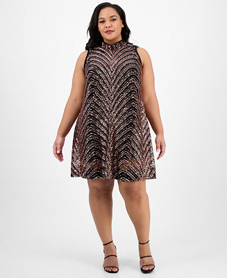 Plus Size Sequin Bow-Back Sleeveless Shift Dress | Macy's