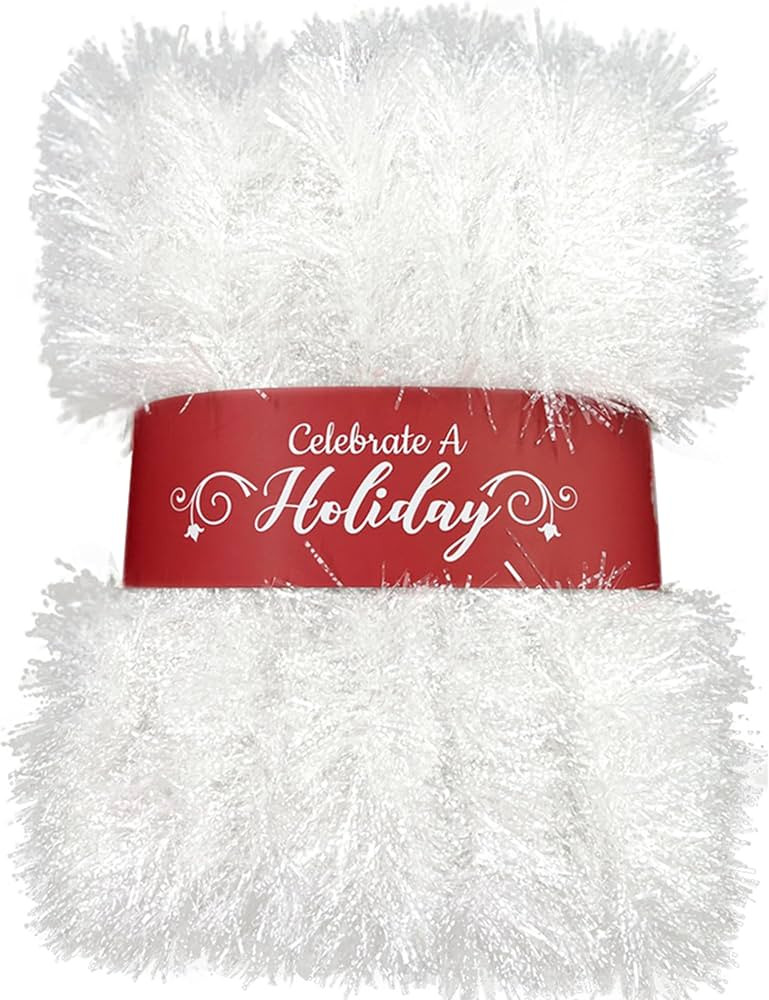 50 Foot White and Clear Tinsel Garland for Christmas Decorations - Non-Lit Holiday Decor for Outd... | Amazon (US)