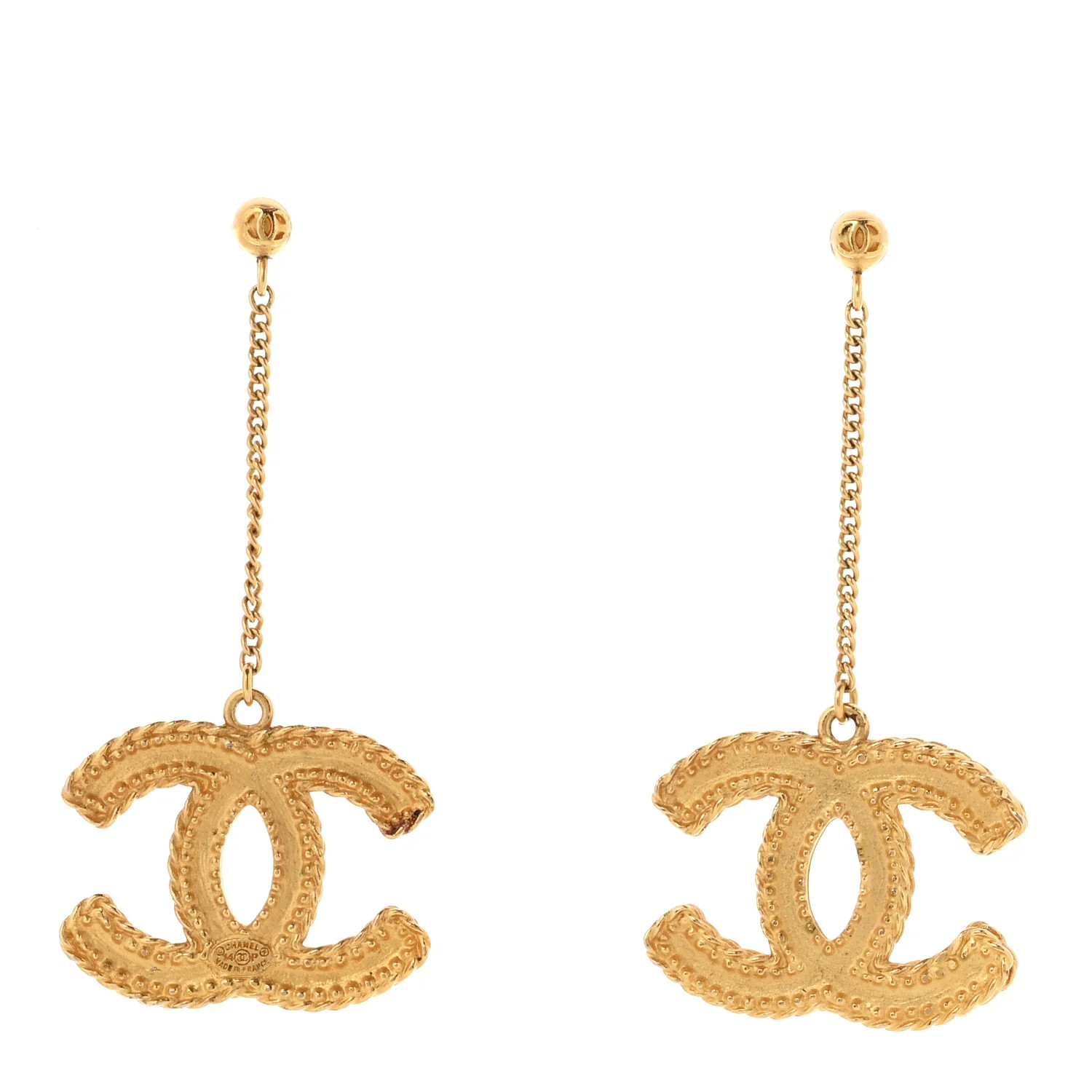 Chanel CC Drop Earrings Matte Gold 1942300 | FASHIONPHILE (US)