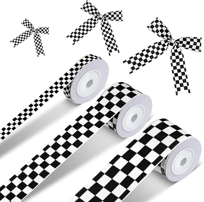 3 Rolls Black and White Checkered Ribbon for Racing Car Party DIY Wreath Decoration | Amazon (US)