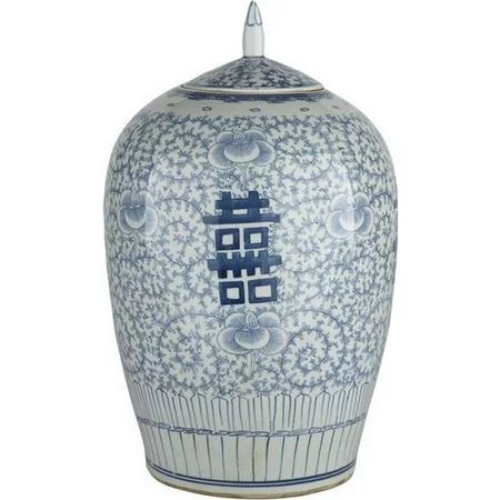 Ginger Jar Vase DOUBLE HAPPINESS Floral Blue Colors May Vary White Varyin LA-329 | Walmart (US)