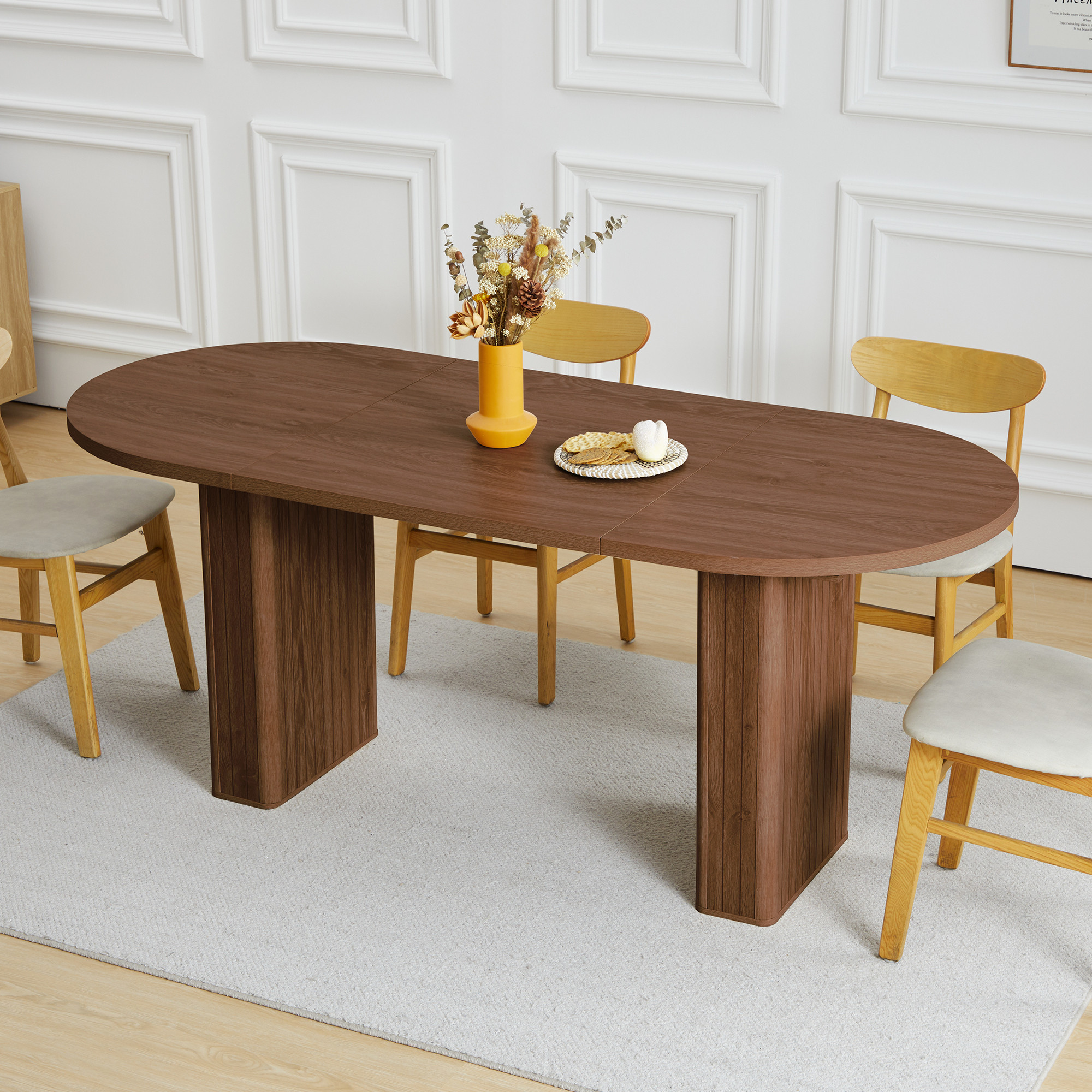 70.8 Inch Wood Dining Table for Rustic Farmhouse, Oval Kitchen Dining Room Table with Wooden Base... | Walmart (US)