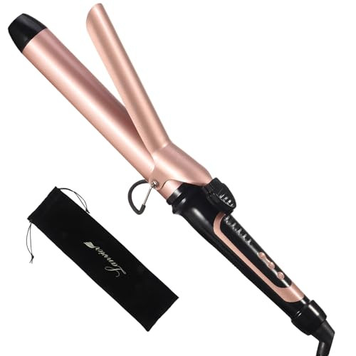 Lanvier 1.25 Inch Clipped Curling Iron with Extra Long Tourmaline Ceramic Barrel, Professional Hair Curler up to 450°F Dual Voltage for Traveling, Hair Waving Style Tool for Girls & Women-Rose Gold | Amazon (US)