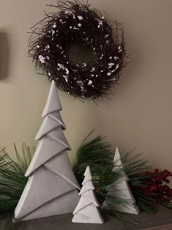 Set of 3 Handmade Concrete Christmas Holiday Fir Trees Winter | Etsy | Etsy (US)