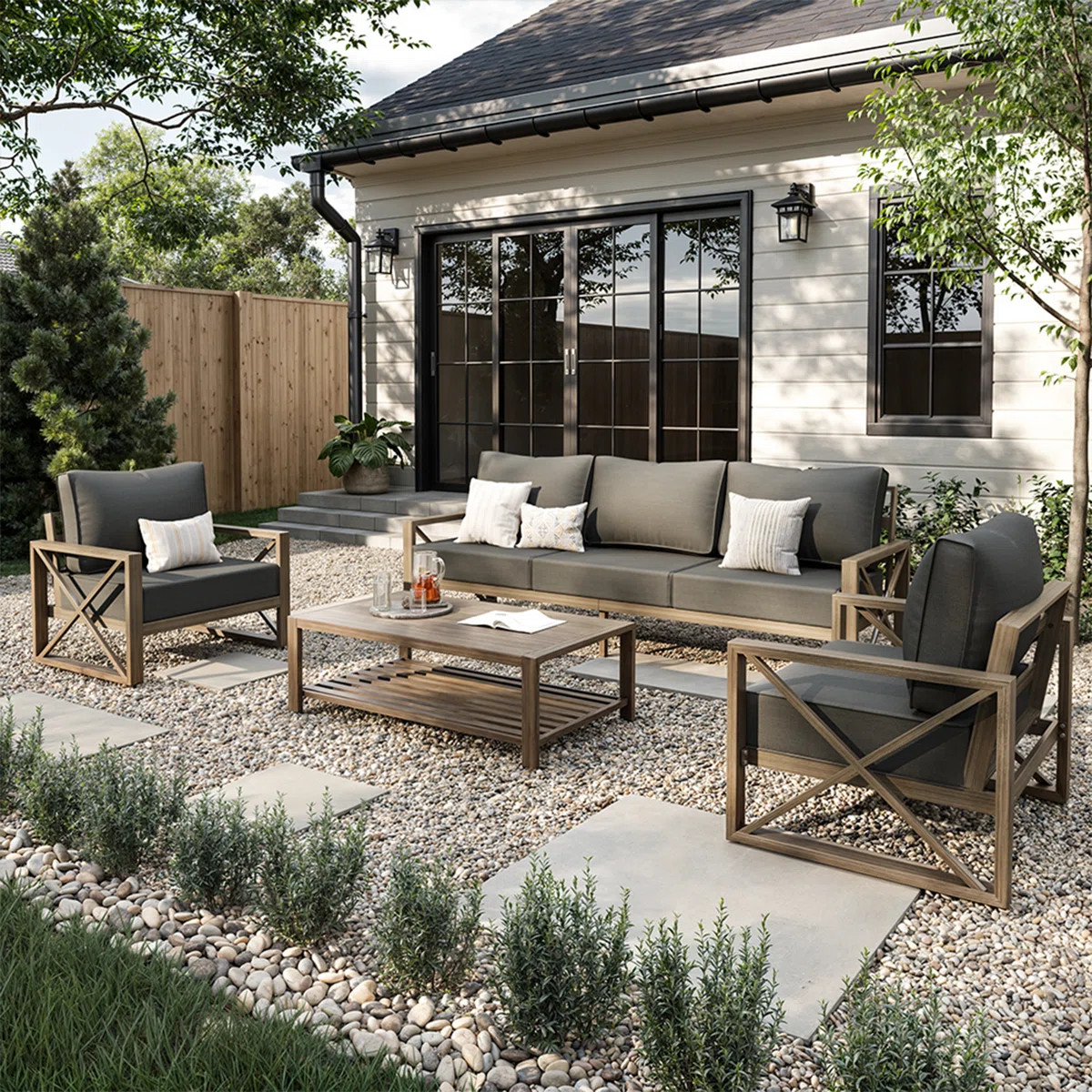 4 Pieces Modern Outdoor Furniture Patio Conversation Sets With Olefin Fabric | Wayfair North America