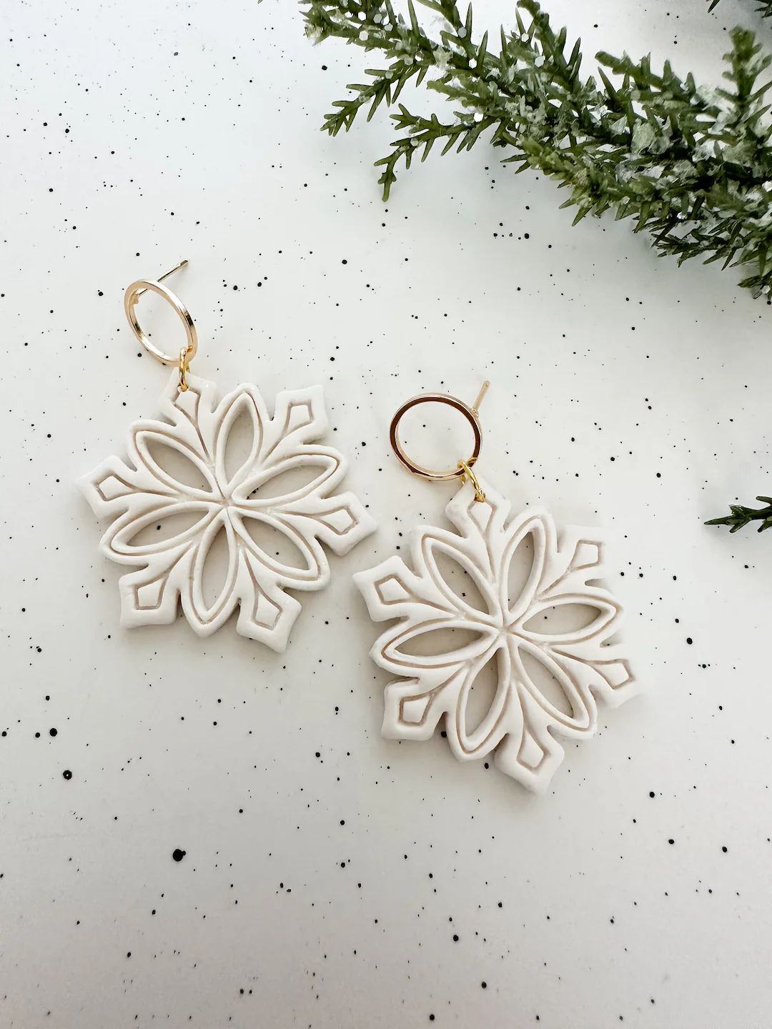 Dangly White Snowflake Earrings White and Gold Snowflake - Etsy | Etsy (US)