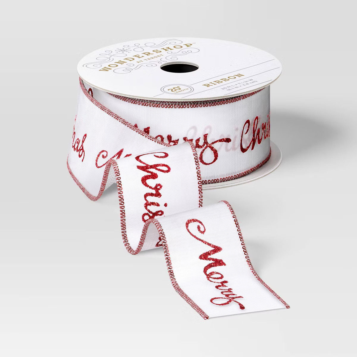 1.5" 'Merry Christmas' Fabric Ribbon 20' White/Red - Wondershop™ | Target