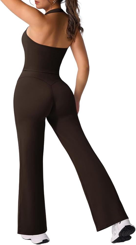 RXRXCOCO Halter Workout Sets for Women 2 Piece Padded Crop Tank Tops Straight Leg Yoga Pants Outf... | Amazon (US)