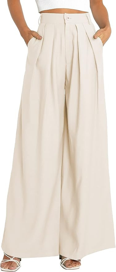 Women's High Waist Casual Wide Leg Palazzo Pants, Dress Pants for Women, Work Pants with Pockets ... | Amazon (US)