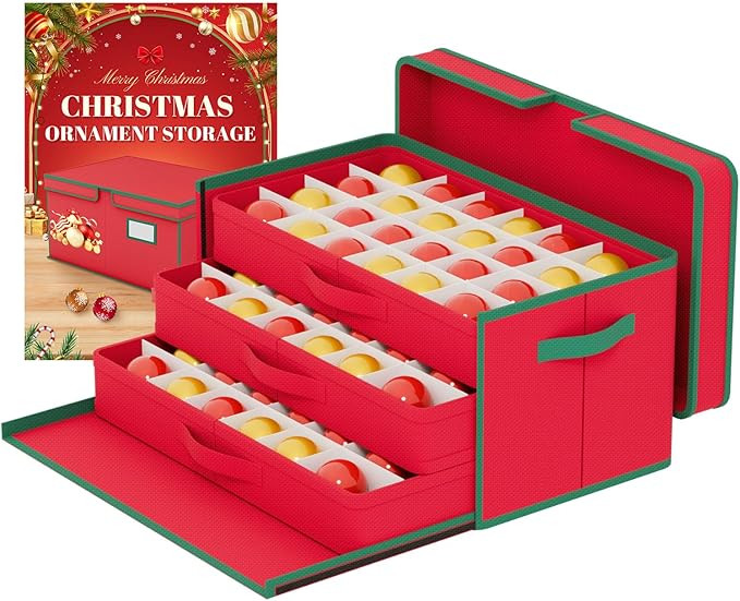 FUHSY Christmas Ornament Storage Box 3-Inch 72 Slots Stackable Ornament Storage Containers with D... | Amazon (US)