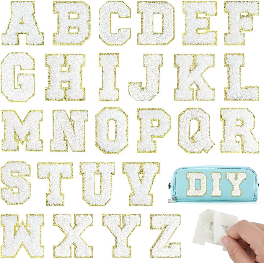 26Pcs White Chenille Letters A-Z, Self Adhesive Chenille Letter Patches for Fabric Clothing | Amazon (US)