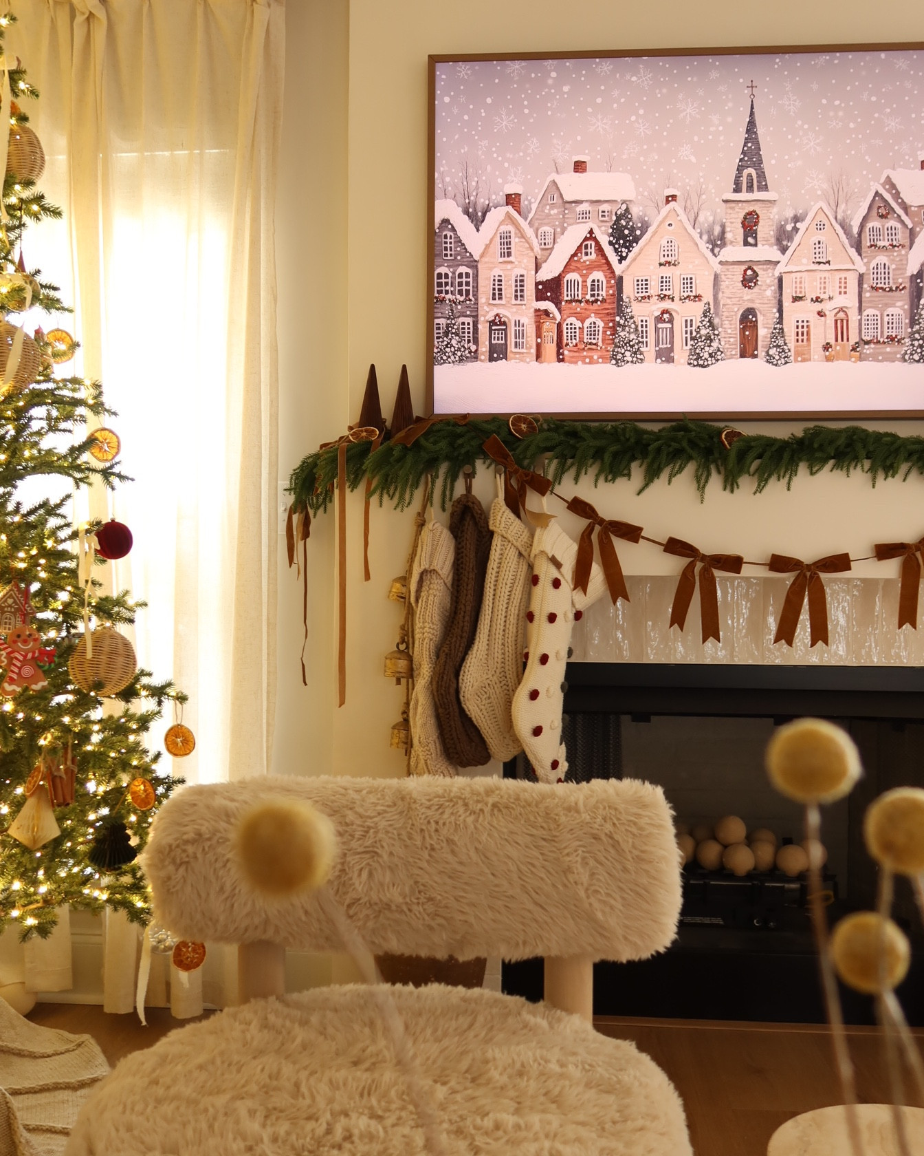 Mantle garland bow garland frame tv accent chairs home decor tv frame tv Christmas tree ornaments rug neutral decor home style
Christmas 2034 
Cyber Monday Black Friday

#LTKHoliday #LTKCyberWeek #LTKSaleAlert