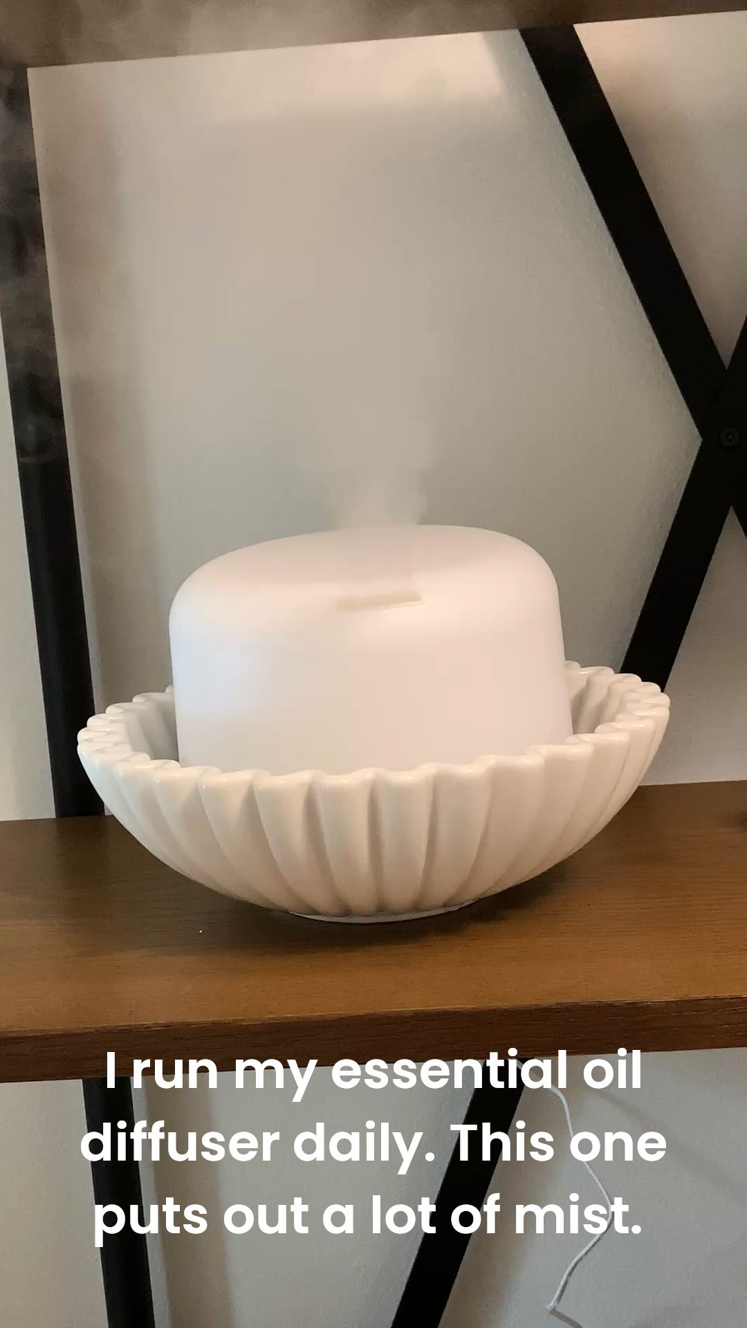 This diffuser puts out a lot of mist and can be set for various colors. I have it sitting in this scalloped ceramic dish so I don’t get water on the shelf  

#LTKHome #LTKFindsUnder50