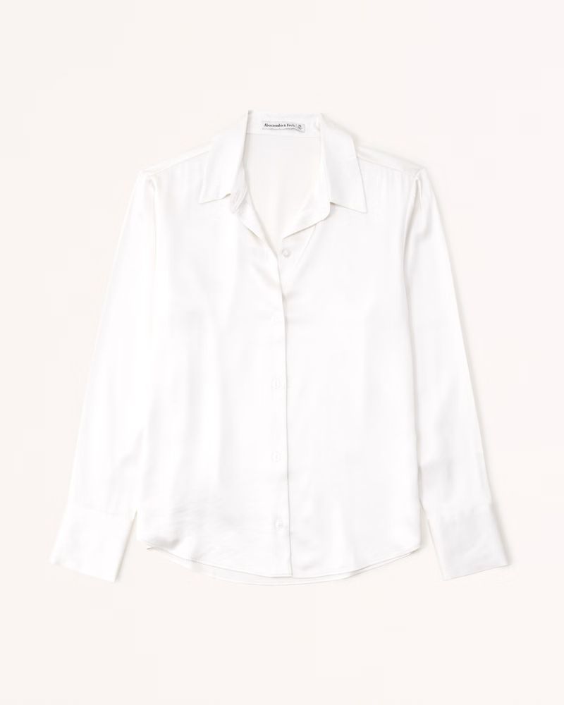 Long-Sleeve Satin Button-Up Shirt | Abercrombie & Fitch (UK)