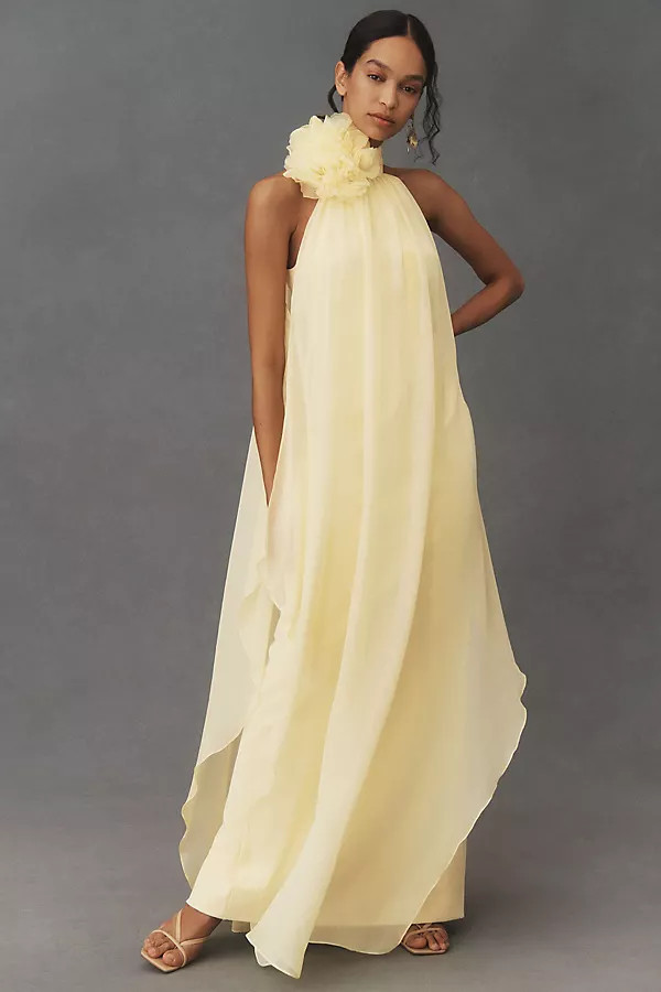 Halston Ginnie Mock-Neck Rosette Gown | Anthropologie (US)