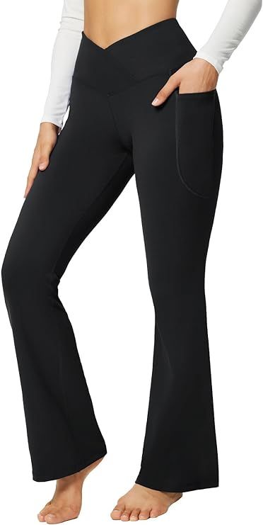 BALEAF Women's Flare Leggings, Trendy Crossover Yoga Pants, High Waist Casual Workout Bell Bottom... | Amazon (US)