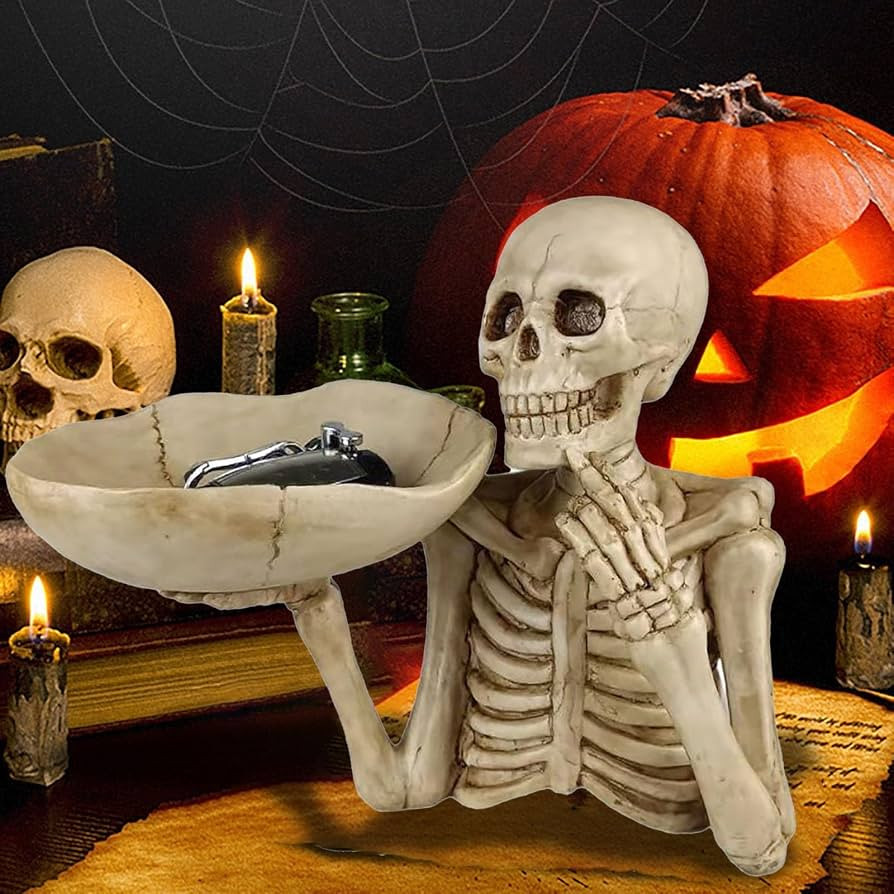 Halloween Skeleton Serving Tray, Skull Candy Dish \u2013 Gothic Resin Platter, Skull Head Figurin... | Amazon (US)