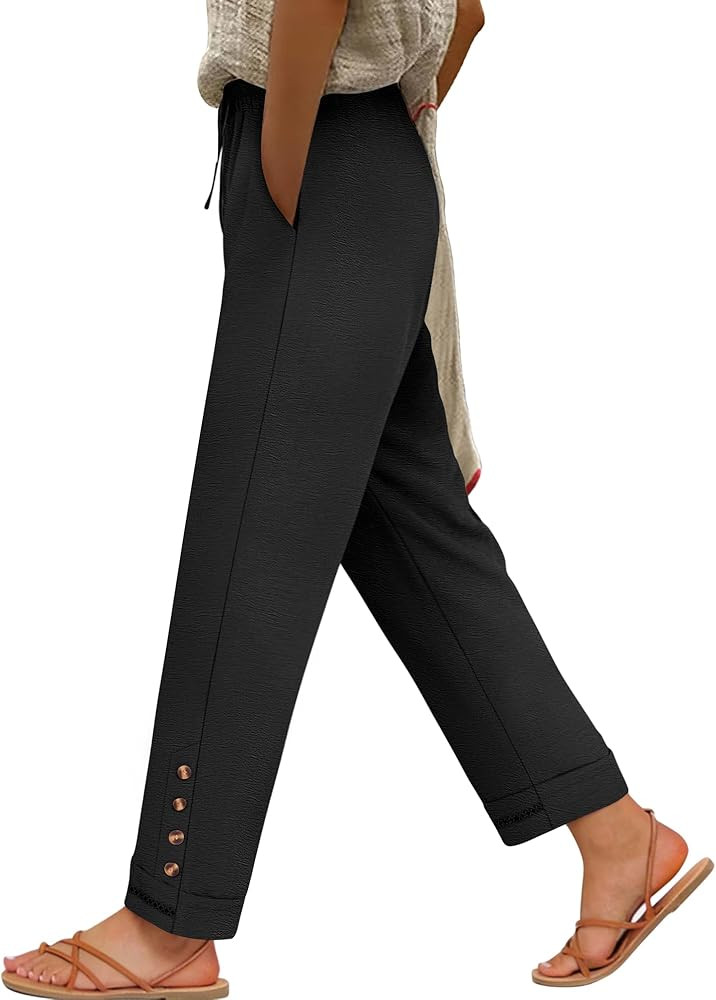 ANRABESS Womens Casual Cropped Pants Drawstring Elastic Waist 2026 Summer Loose Ankle Work Trouse... | Amazon (US)