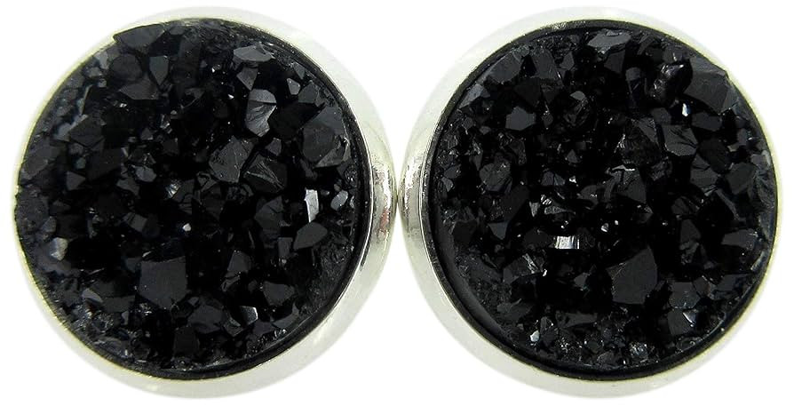 Silver-tone Black Faux Druzy Stone Stud Earrings 12mm | Amazon (US)