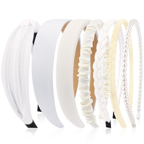 AHONEY 7 Pack White Headbands for Women Girls Headband Non Slip Hairbands Cute Hair Accessories Multi-style Headband Pack Wedding Head Band (White) | Amazon (US)