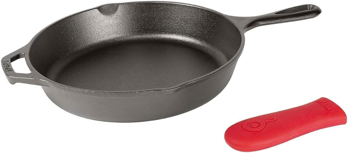 Lodge 12 Inch Cast Iron Skillet with Red Silicone Hot Handle Holder – Pre-Seasoned Frying Pan f... | Amazon (US)
