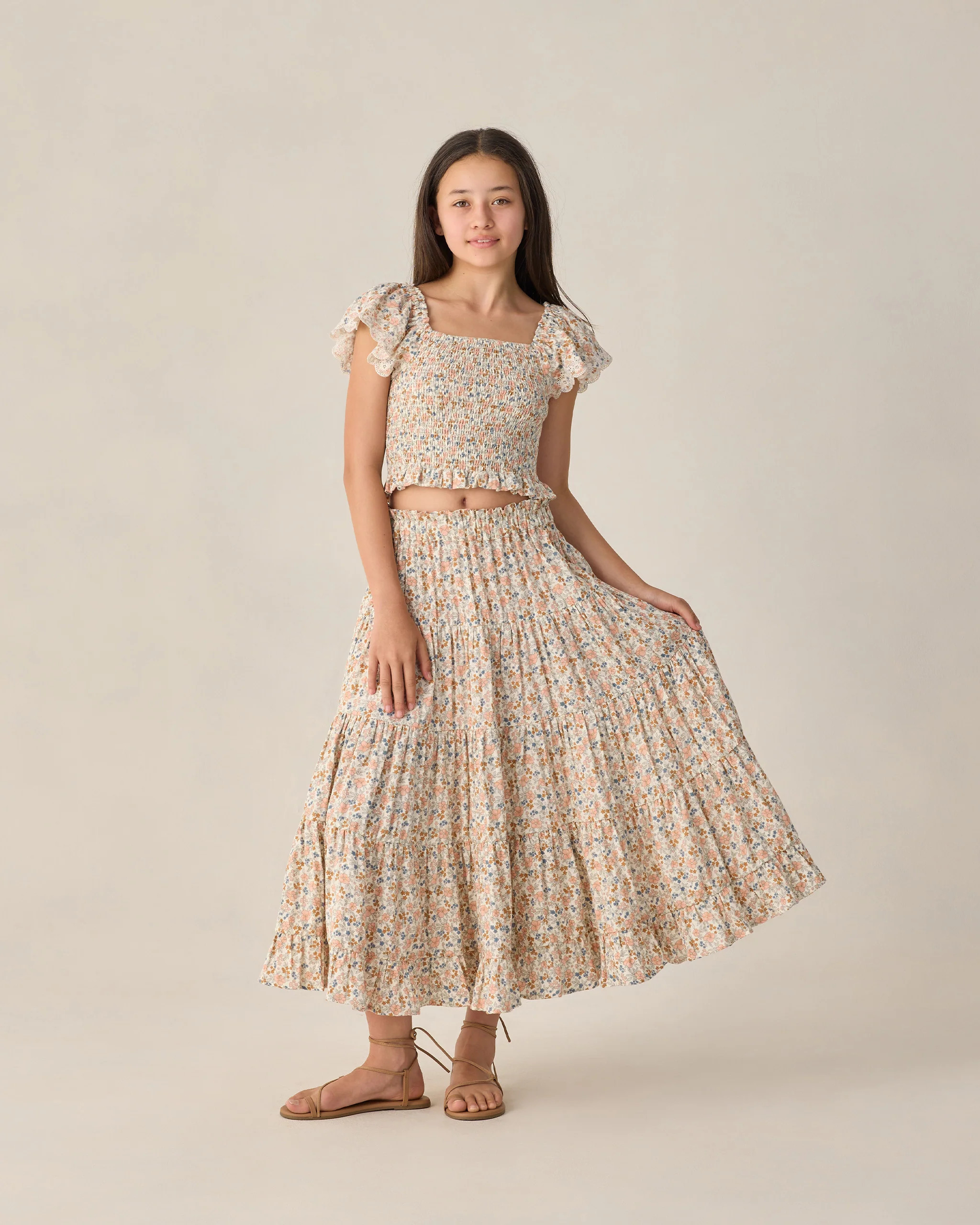 Teen Ruffle Tiered Maxi Skirt Flower Fields | Rylee + Cru