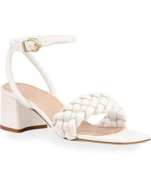 Rilista Women's Heeled Sandals Braided Square Open Toe Ankle Strap Chunky Heels | Amazon (US)