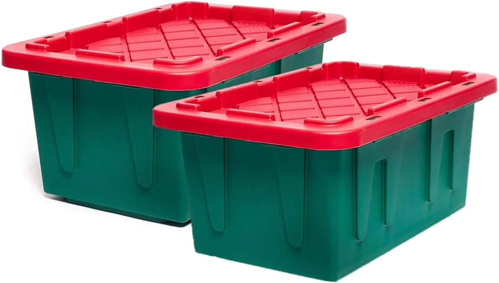 HOMZ 2 Pack Durabilt Storage, Heavy Duty Stackable Bins, 15 Gallon, Green/Red | Amazon (US)